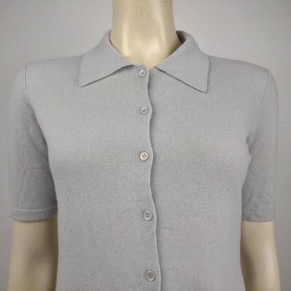 MAG light gray 100% Cashmere short sleeve button front cardigan ladies Small - Picture 2 of 7